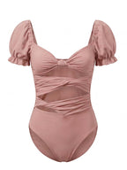 Women’s Puff Sleeve Cut-Out One-Piece Swimsuit