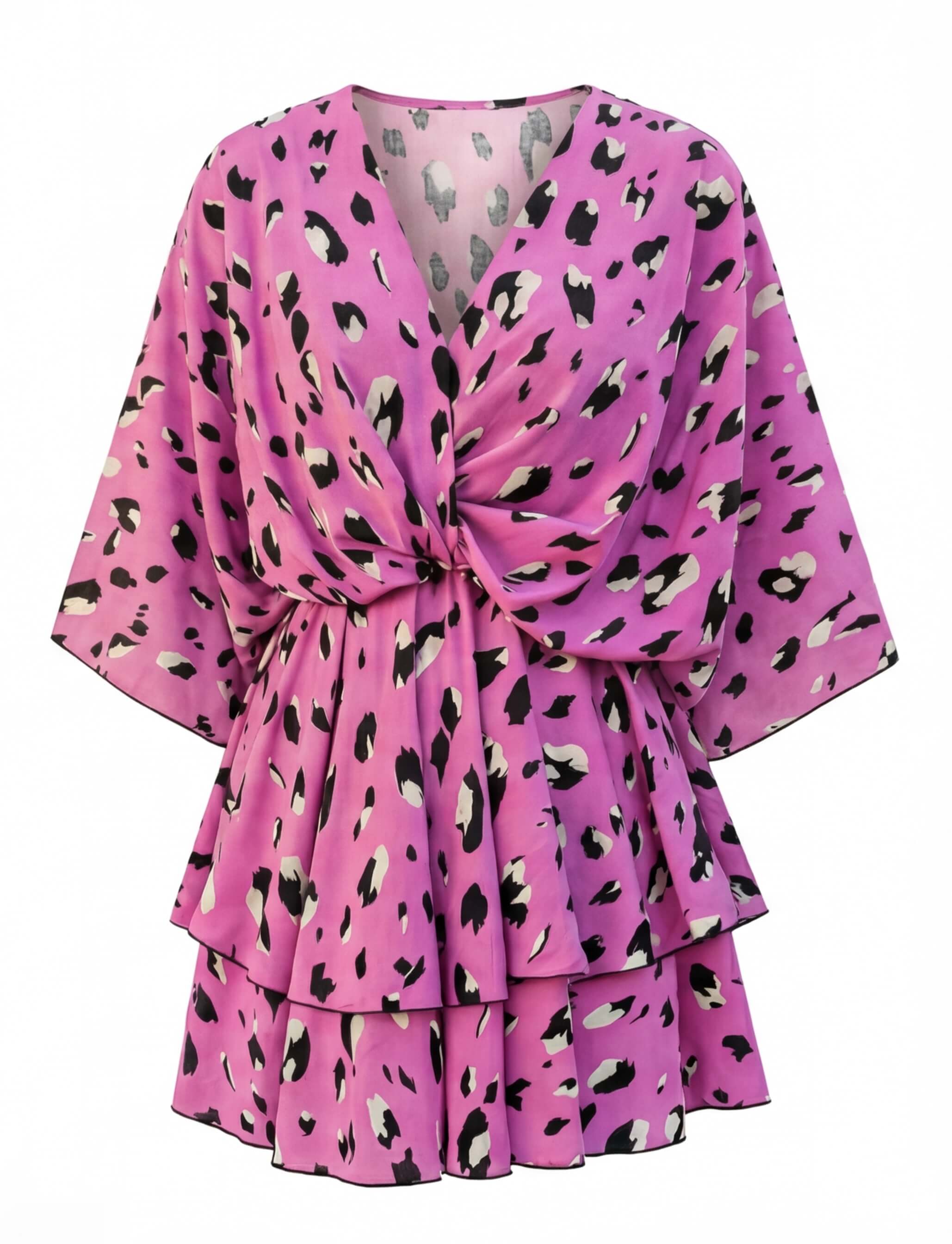 Women’s Boho Floral Mini Dress with Twist Front