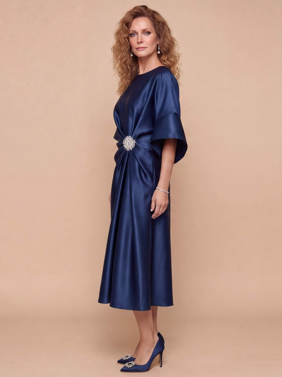 Women’s Draped Embellished Midi Evening Dress
