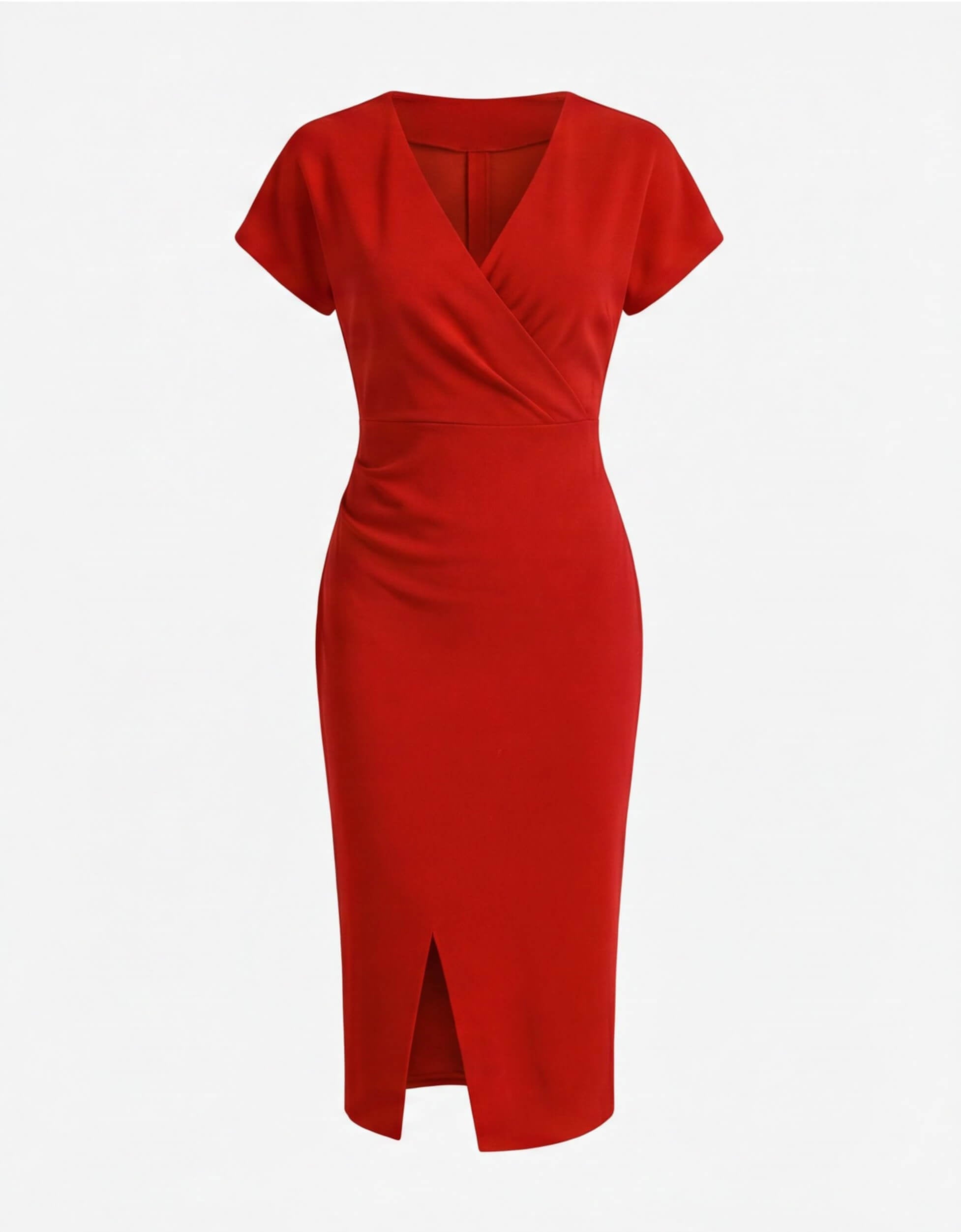 Women’s Midi Dress – Elegant V-Neck Silhouette with Front Split