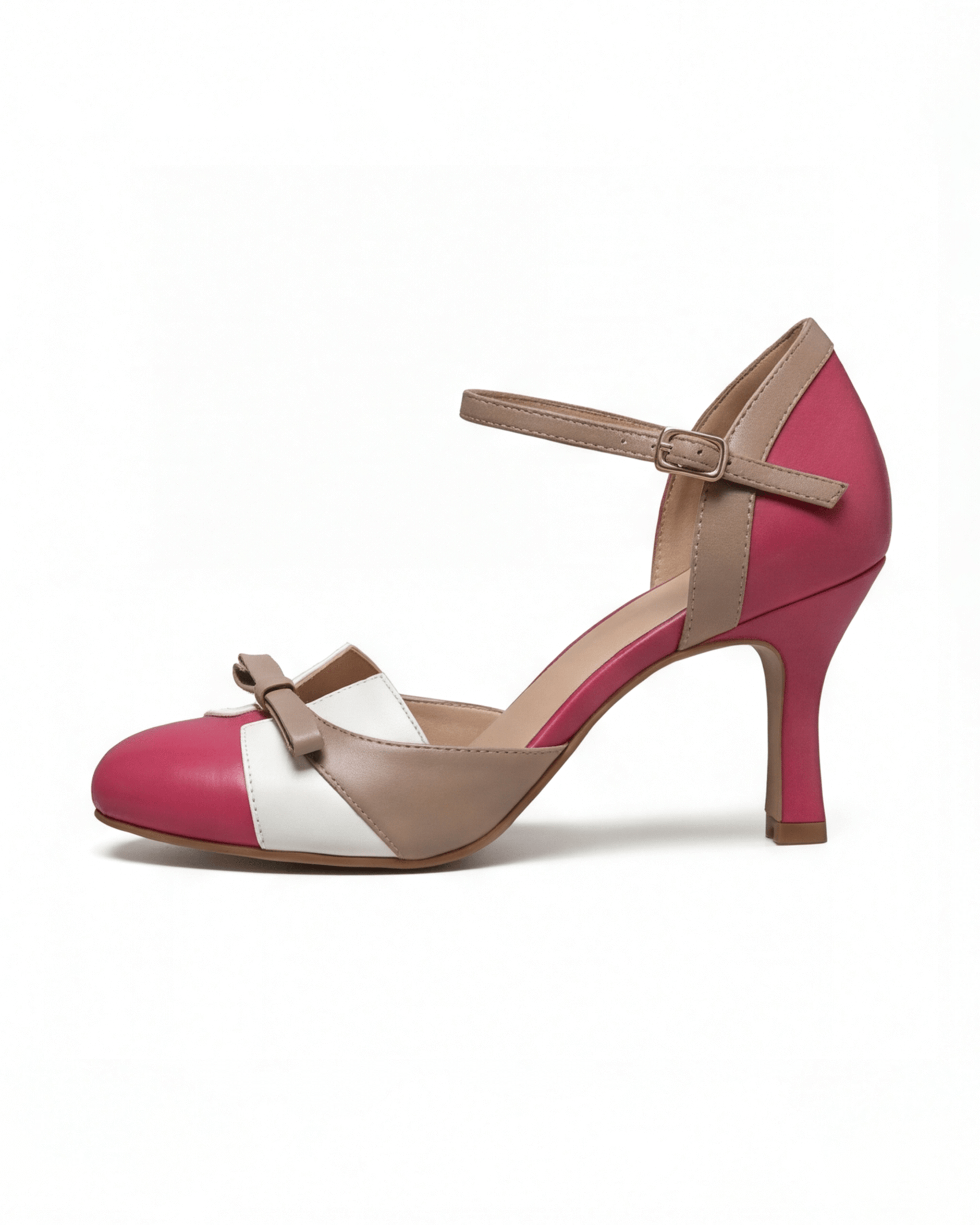 Women’s Pastel Colorblock Heels with Bow Ankle-Strap
