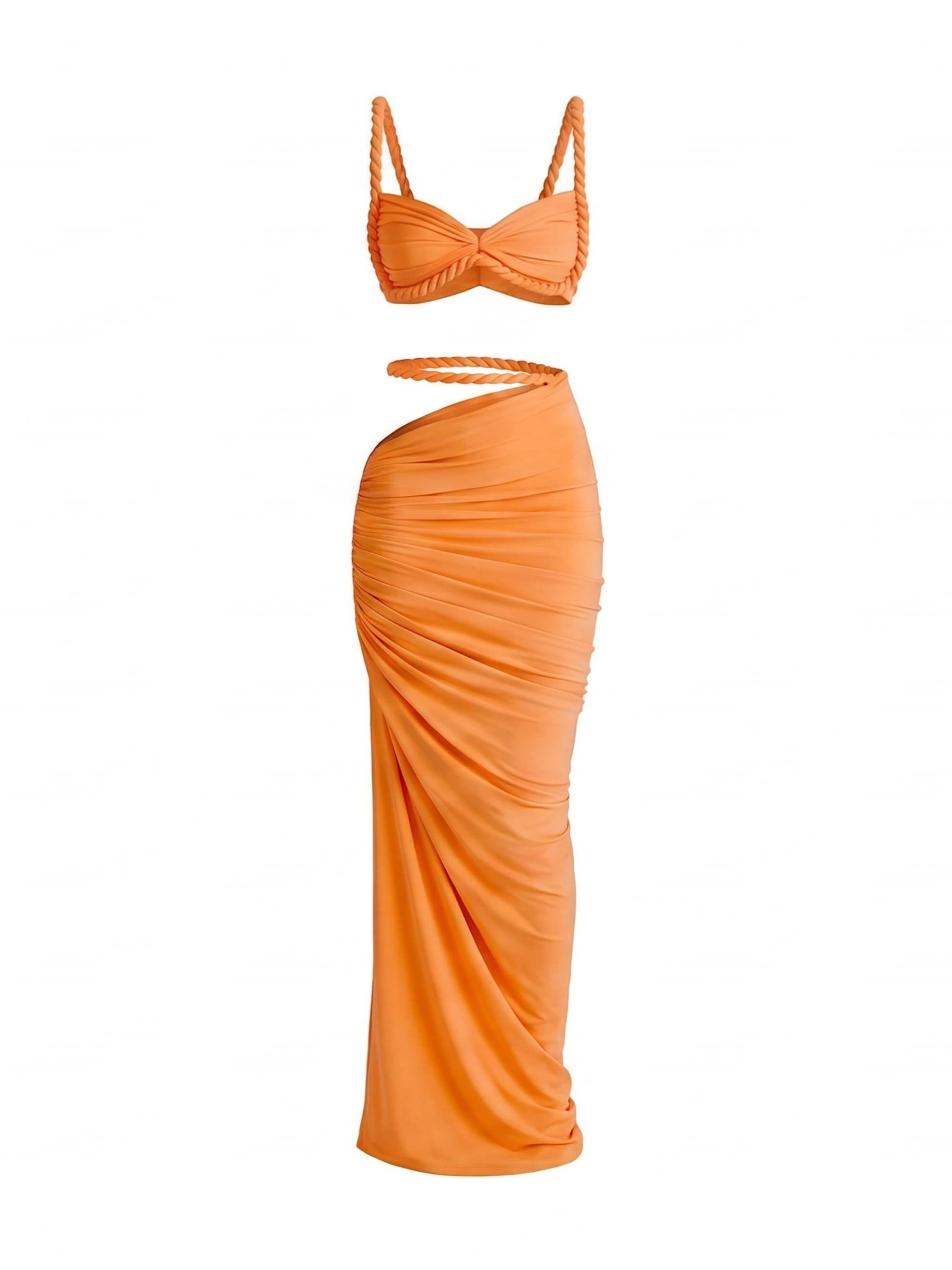Women’s Rope Strap Top and Ruched Maxi Skirt Set