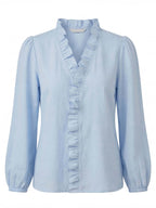 Women’s Ruffle V-Neck Blouse – Romantic Elegance & Modern Chic