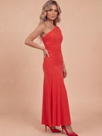 Women’s One-Shoulder Draped Maxi Evening Dress