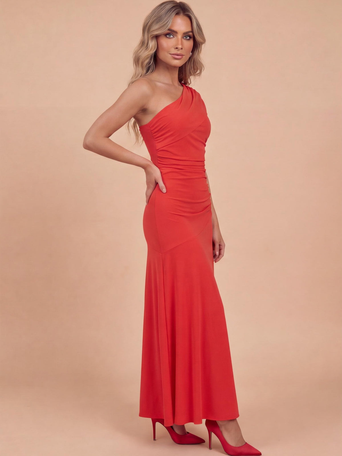 Women’s One-Shoulder Draped Maxi Evening Dress