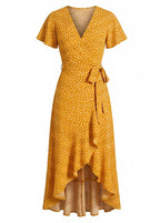 Women’s Dress – Wrap V-Neck Asymmetrical Summer Dress