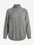 Women’s High-Neck Cable Knit Sweater – Cozy Loose Fit & Ribbed Hem Detail
