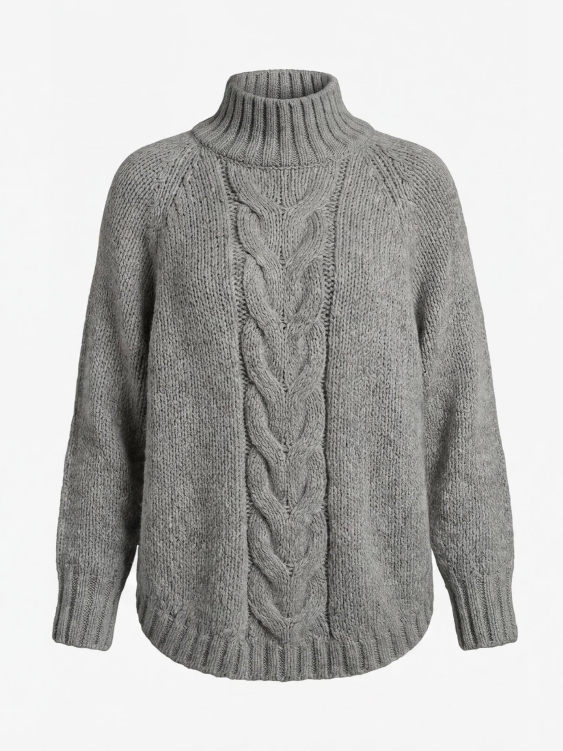 Women’s High-Neck Cable Knit Sweater – Cozy Loose Fit & Ribbed Hem Detail