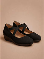 Women’s Shoes – Comfortable Wedge Heels with Cross-Strap Design