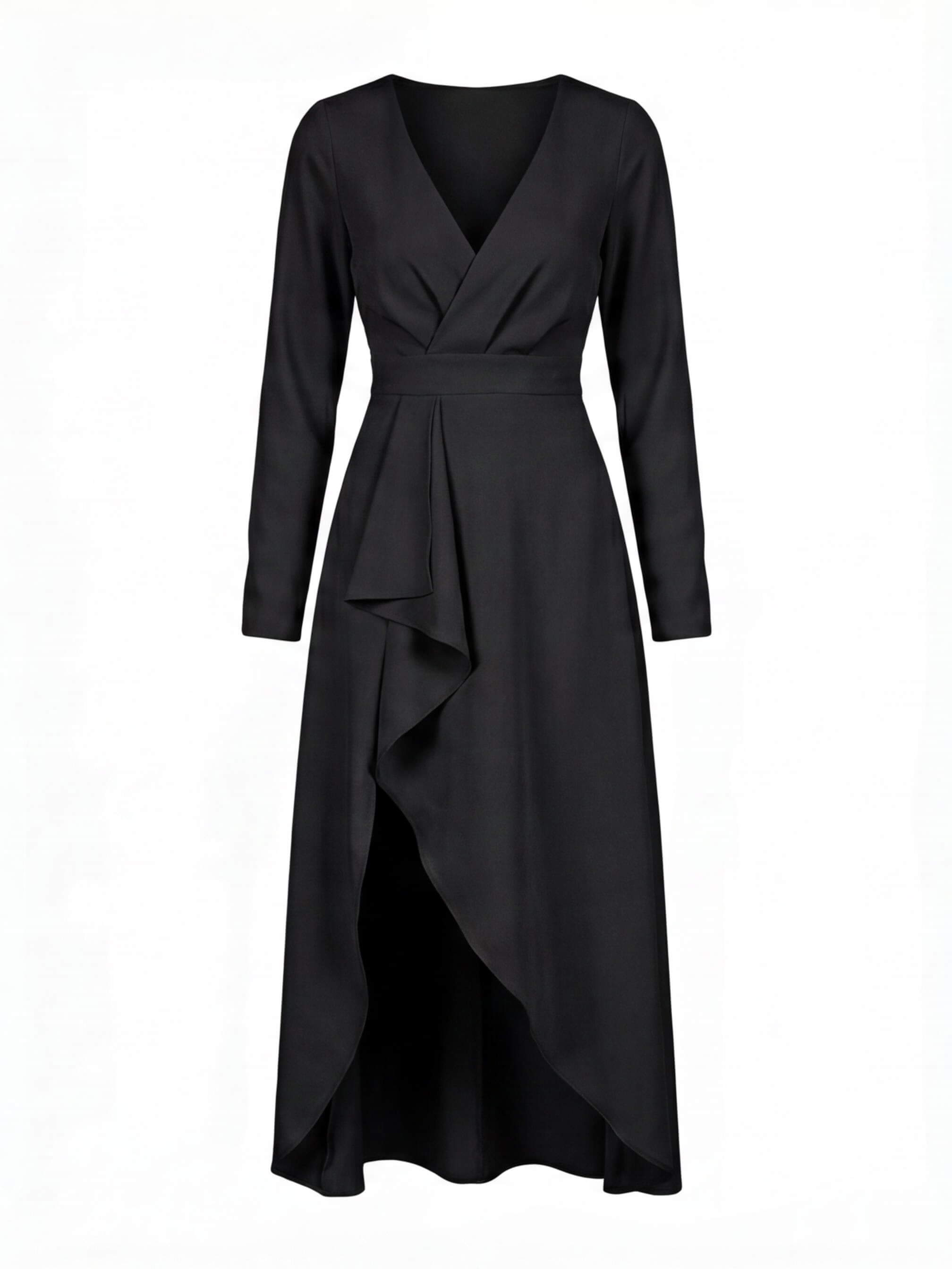 Women’s asymmetrical midi dress with a V-neck