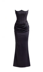 Women’s Dress – Strapless Corset Satin Maxi Dress