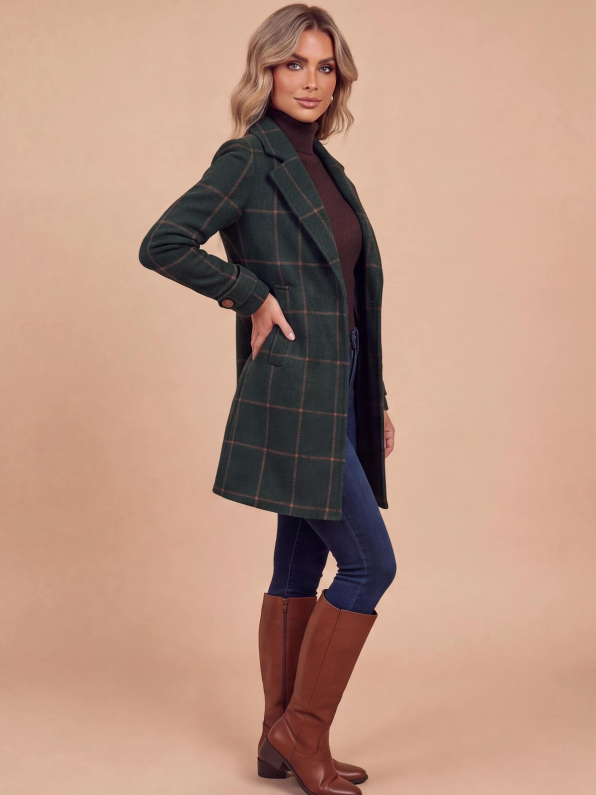 Women’s Plaid Longline Button-Up Coat