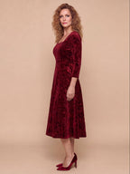 Women’s Embroidered Velvet-Look Square Neck Midi Dress