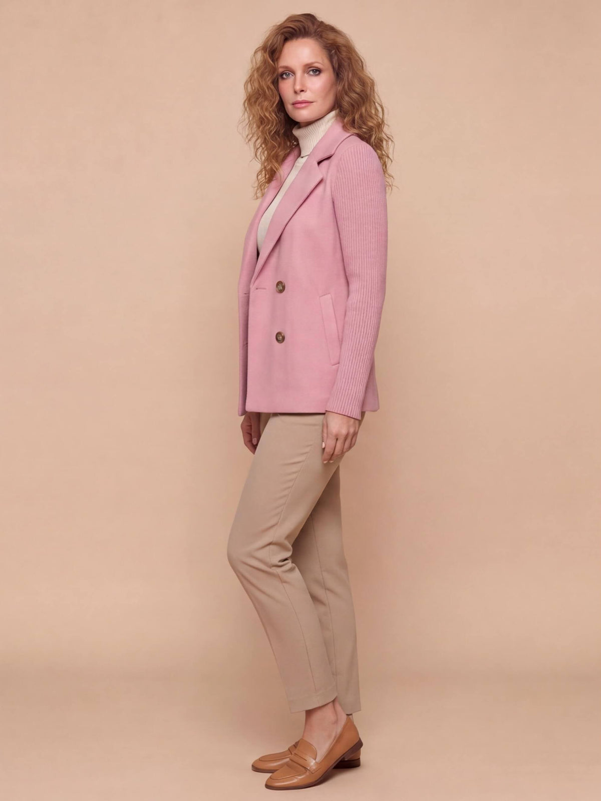 Women’s Double-Breasted Knit Sleeve Blazer