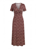 Elegant Women’s Floral V-Neck Dress – Smocked Bodice & High-Stretch Comfort