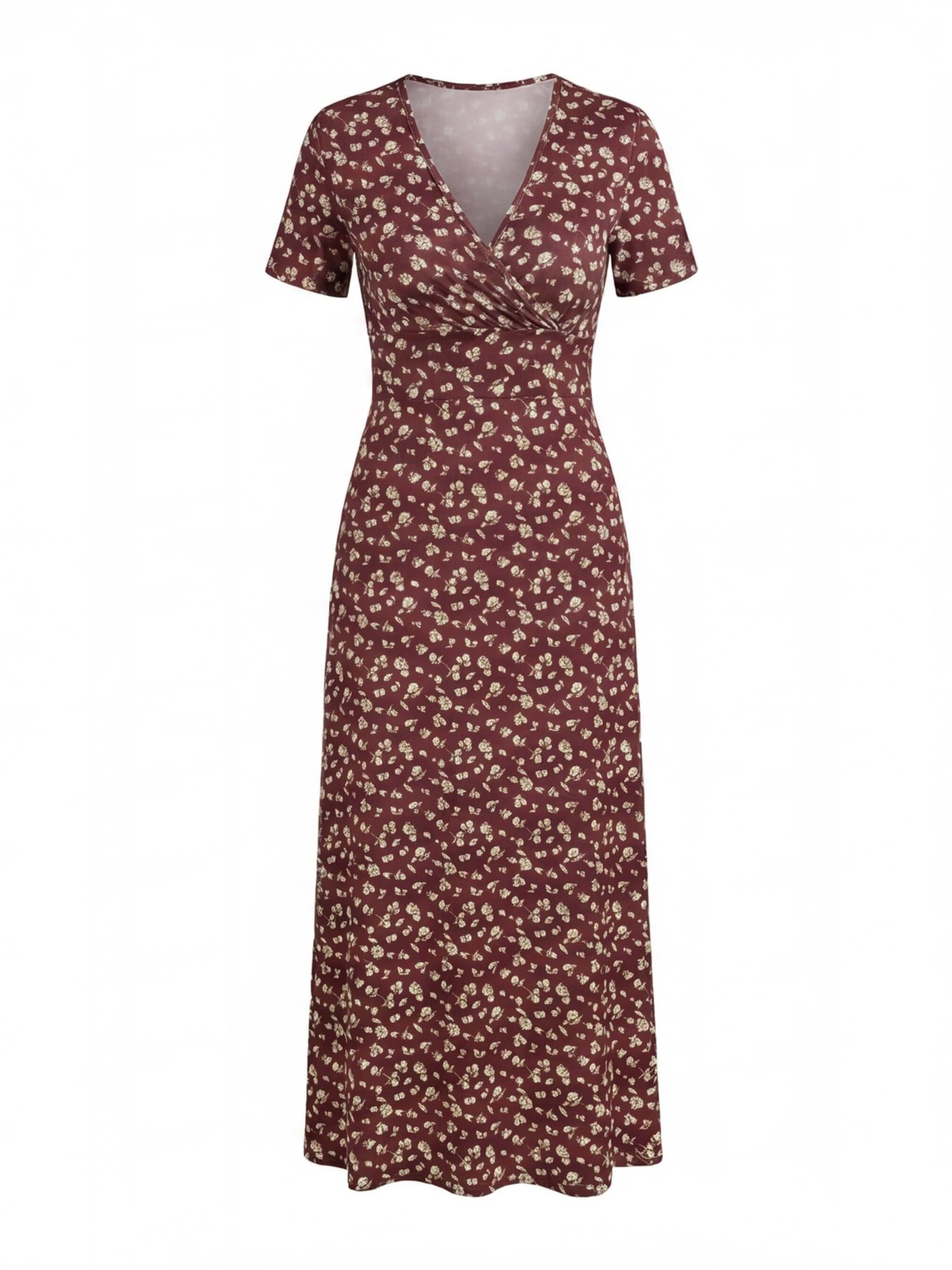 Elegant Women’s Floral V-Neck Dress – Smocked Bodice & High-Stretch Comfort