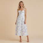 Elegant Floral Corset Midi Dress – Feminine & Flattering
