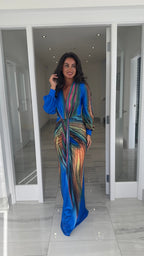 Elara Long Sleeve Printed Maxi – Blue