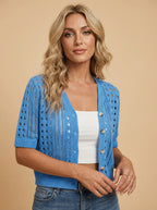 Women’s Crochet Knit Cardigan – V-Neck Button Front & Lightweight Elegance
