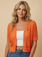 Women’s Crochet Knit Cardigan – V-Neck Button Front & Lightweight Elegance