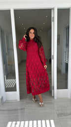 Lucia Long Sleeve Lace Dress – Burgundy