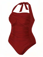 Women’s Plus Size Halter Ruched One-Piece Swimsuit