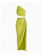 Women’s One-Shoulder Ruched Top and Maxi Skirt Set
