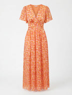 Women’s Dress – Floral V-Neck Short-Sleeve Maxi Dress