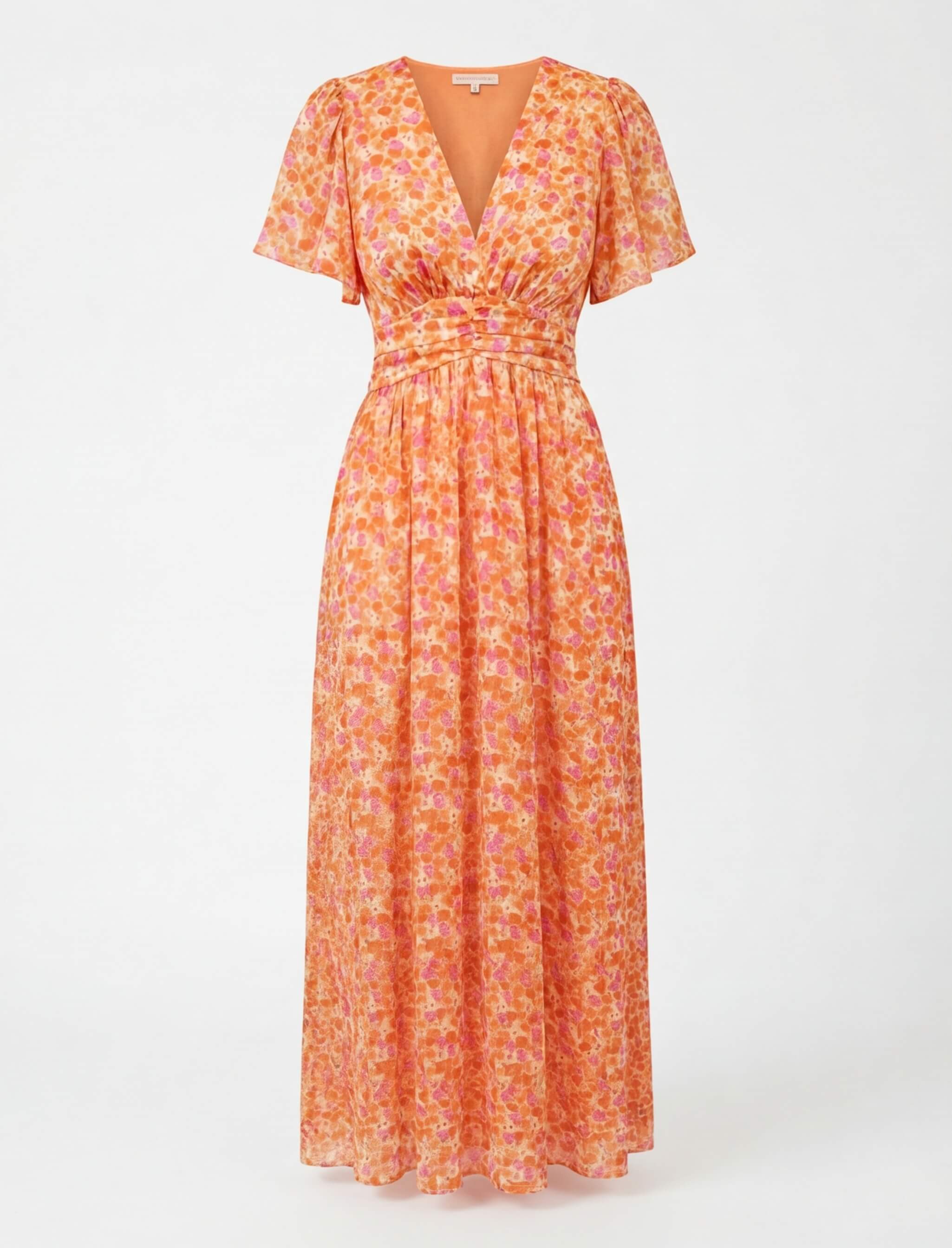 Women’s Dress – Floral V-Neck Short-Sleeve Maxi Dress