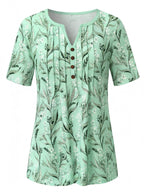 Women’s Floral Button Detail Short Sleeve Blouse