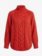 Women’s High-Neck Cable Knit Sweater – Cozy Loose Fit & Ribbed Hem Detail