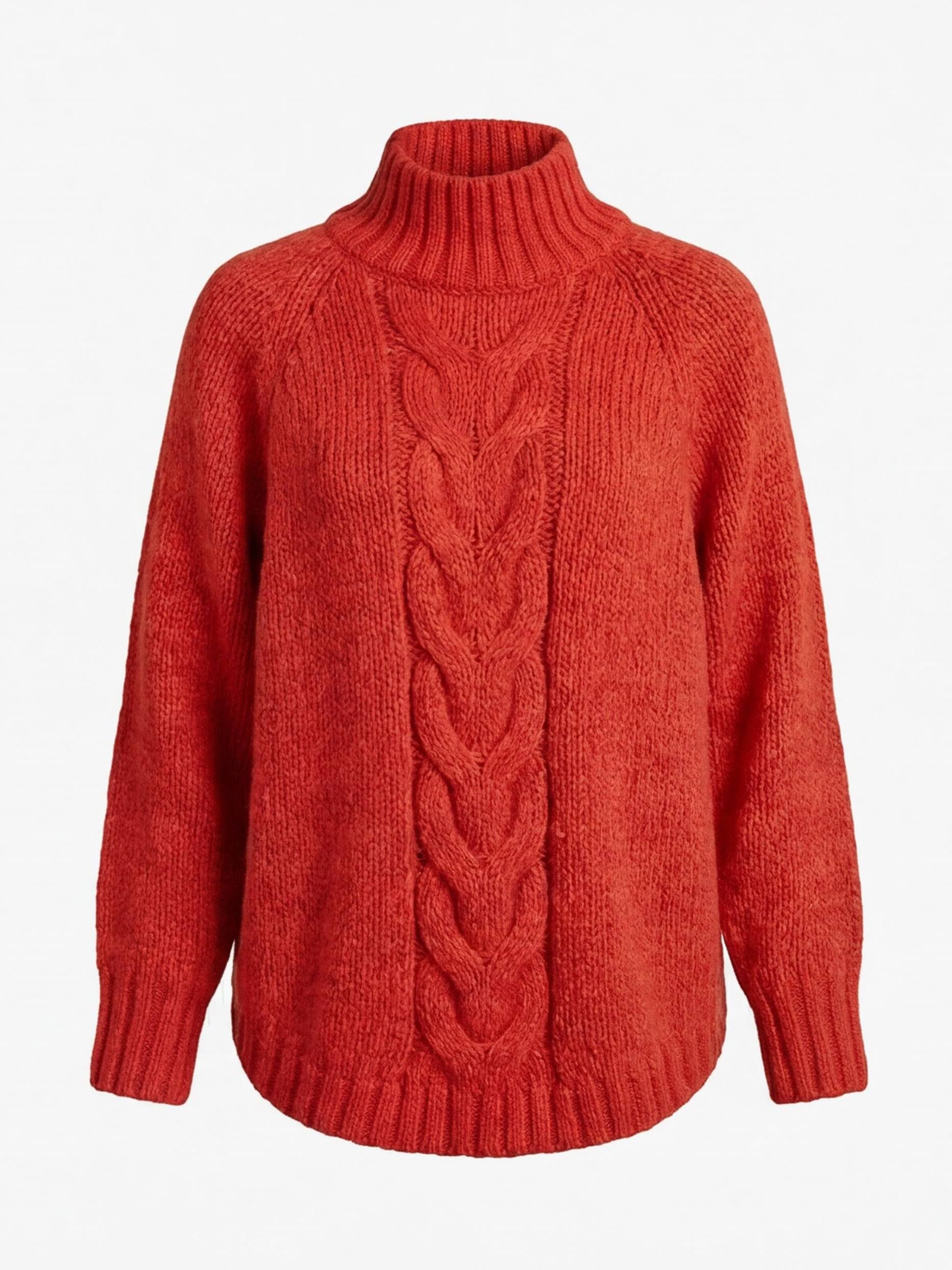 Women’s High-Neck Cable Knit Sweater – Cozy Loose Fit & Ribbed Hem Detail