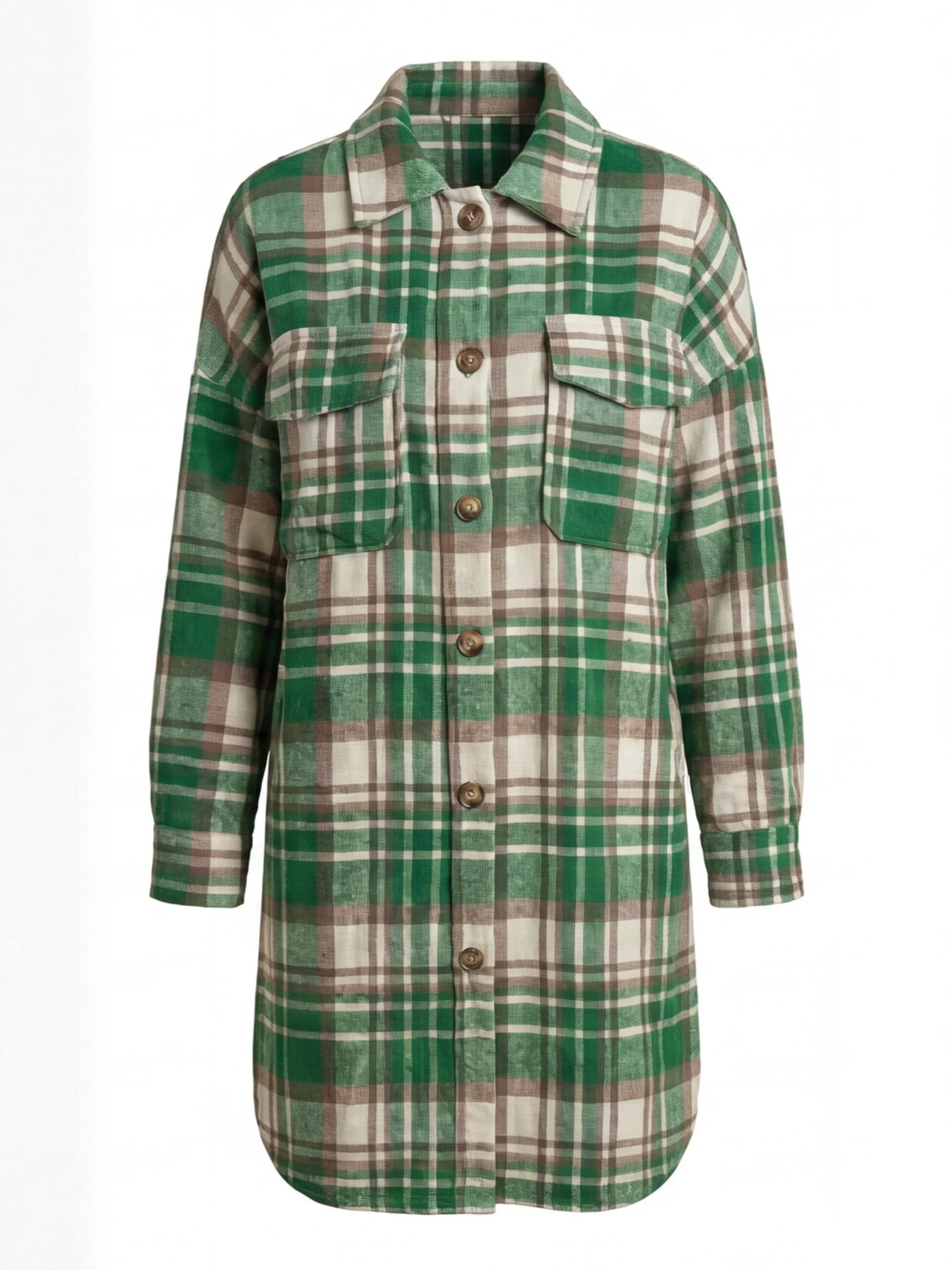 Women’s Plaid Shirt Jacket –  Loose Spring/Fall Fit