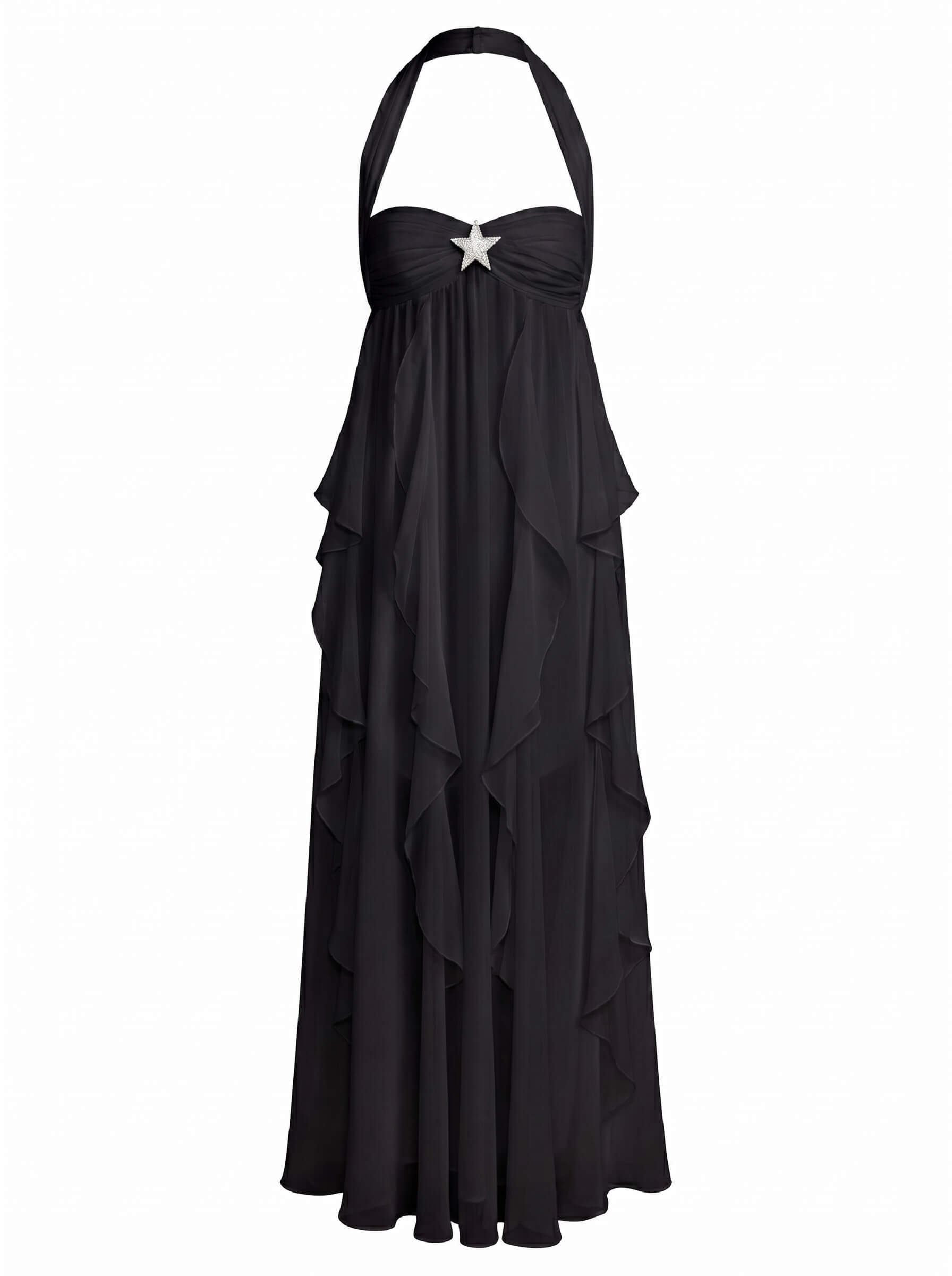 Women’s Chiffon Halter Maxi Dress – Romantic Layered Silhouette