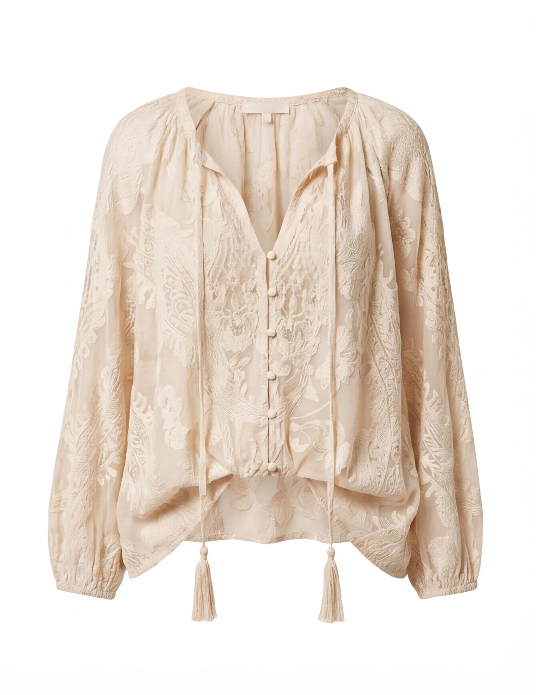 Women’s Top – Boho Lace Blouse with Split Neckline