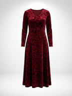 Elegant Women’s V-Neck Maxi Dress – Textured Floral Pattern & High-Stretch Comfort