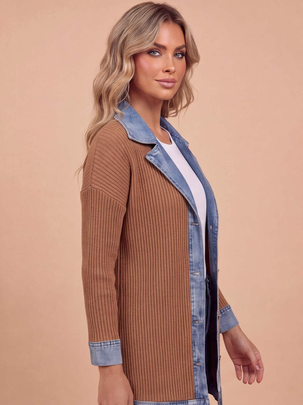 Women’s Denim Trim Button-Up Cardigan