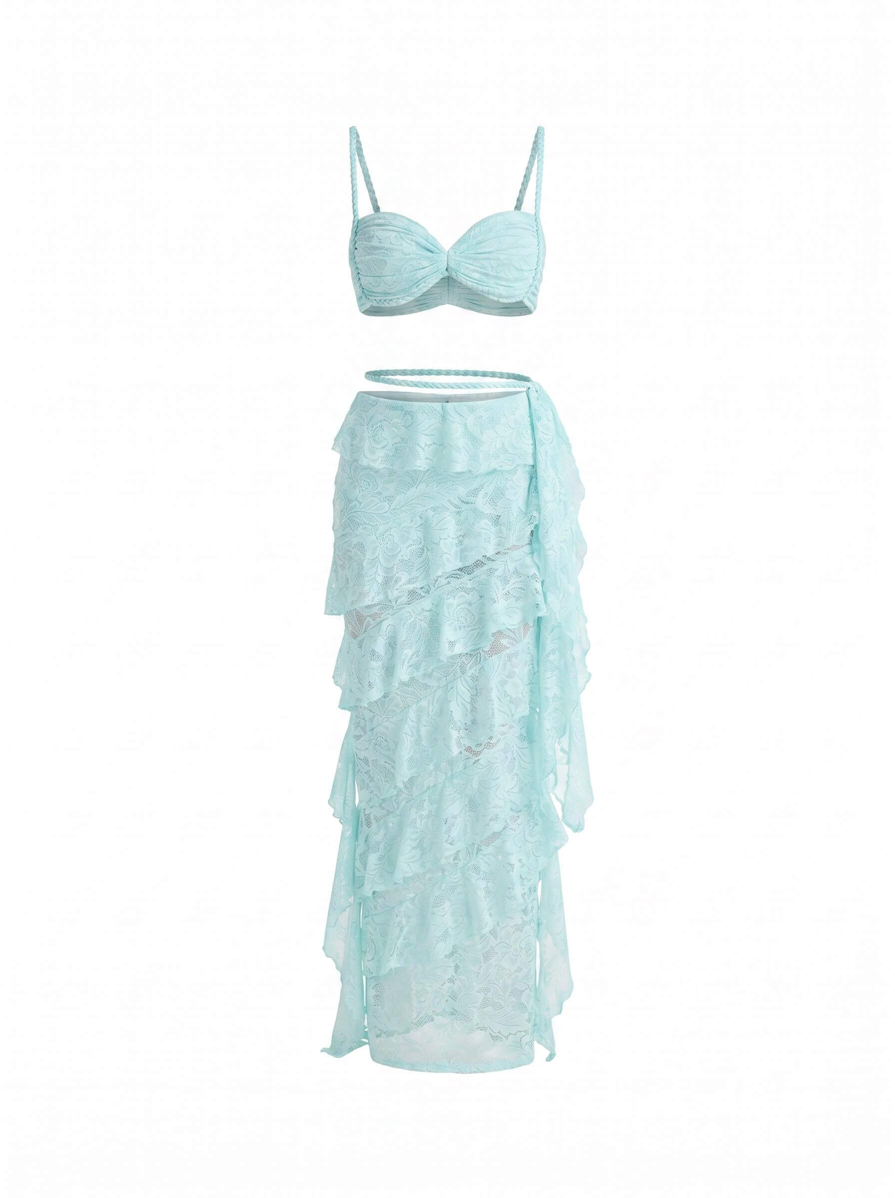 Women’s Twist Top and Lace-Look Maxi Skirt Set