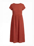 Women's dress – Midi dress with a round neckline and a loose fit