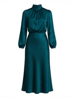 Elegant women’s midi dress with a high neckline and long sleeves
