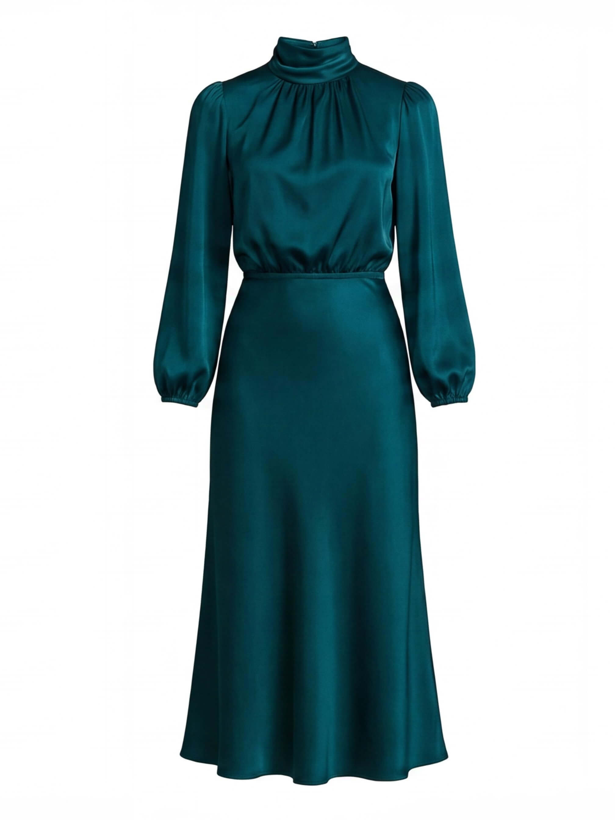 Elegant women’s midi dress with a high neckline and long sleeves