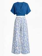 Women’s Set – Floral Print Top & Wide-Leg Summer Trousers