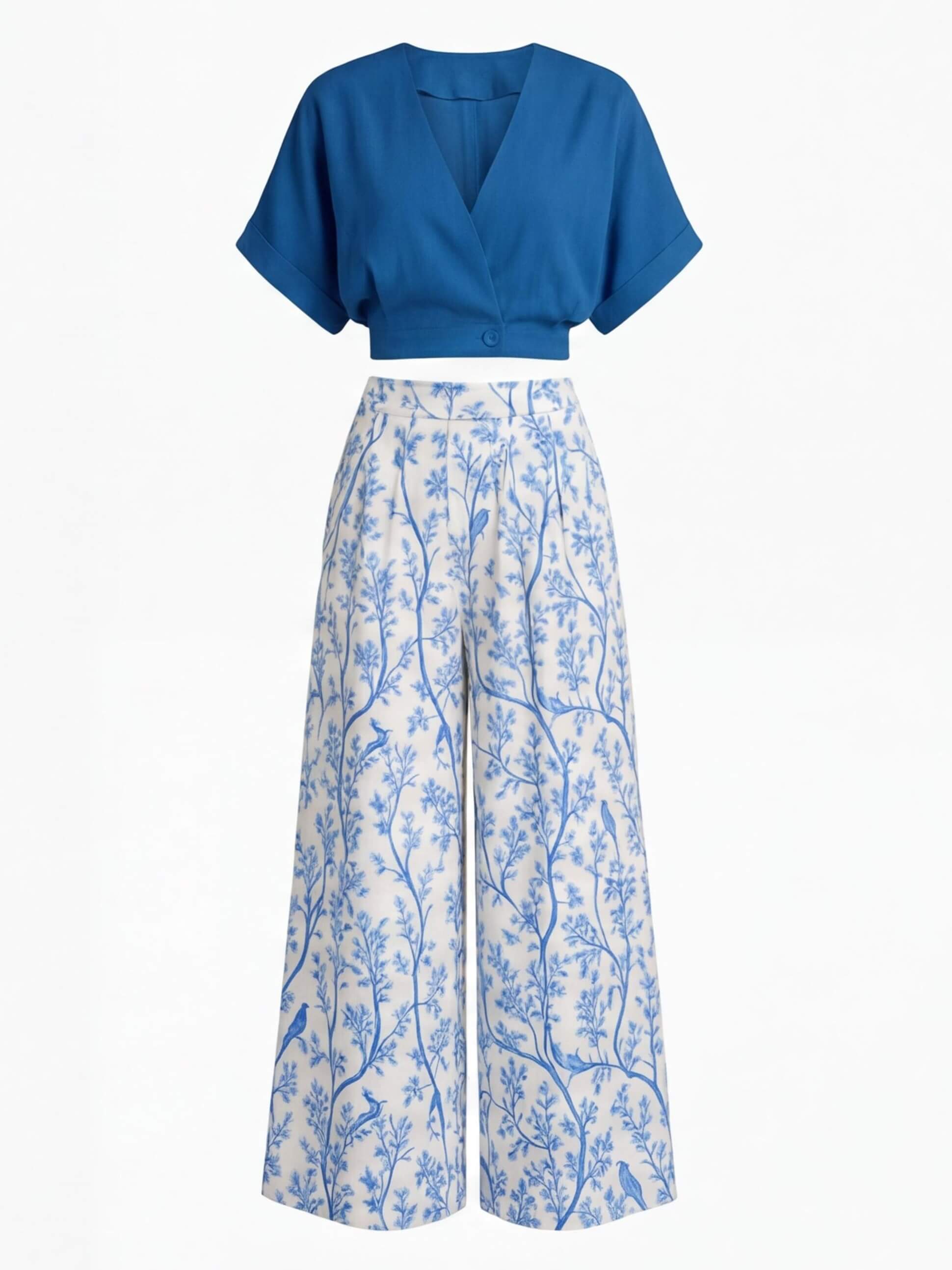 Women’s Set – Floral Print Top & Wide-Leg Summer Trousers