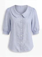 Women’s Striped Button-Up Blouse with Statement Collar