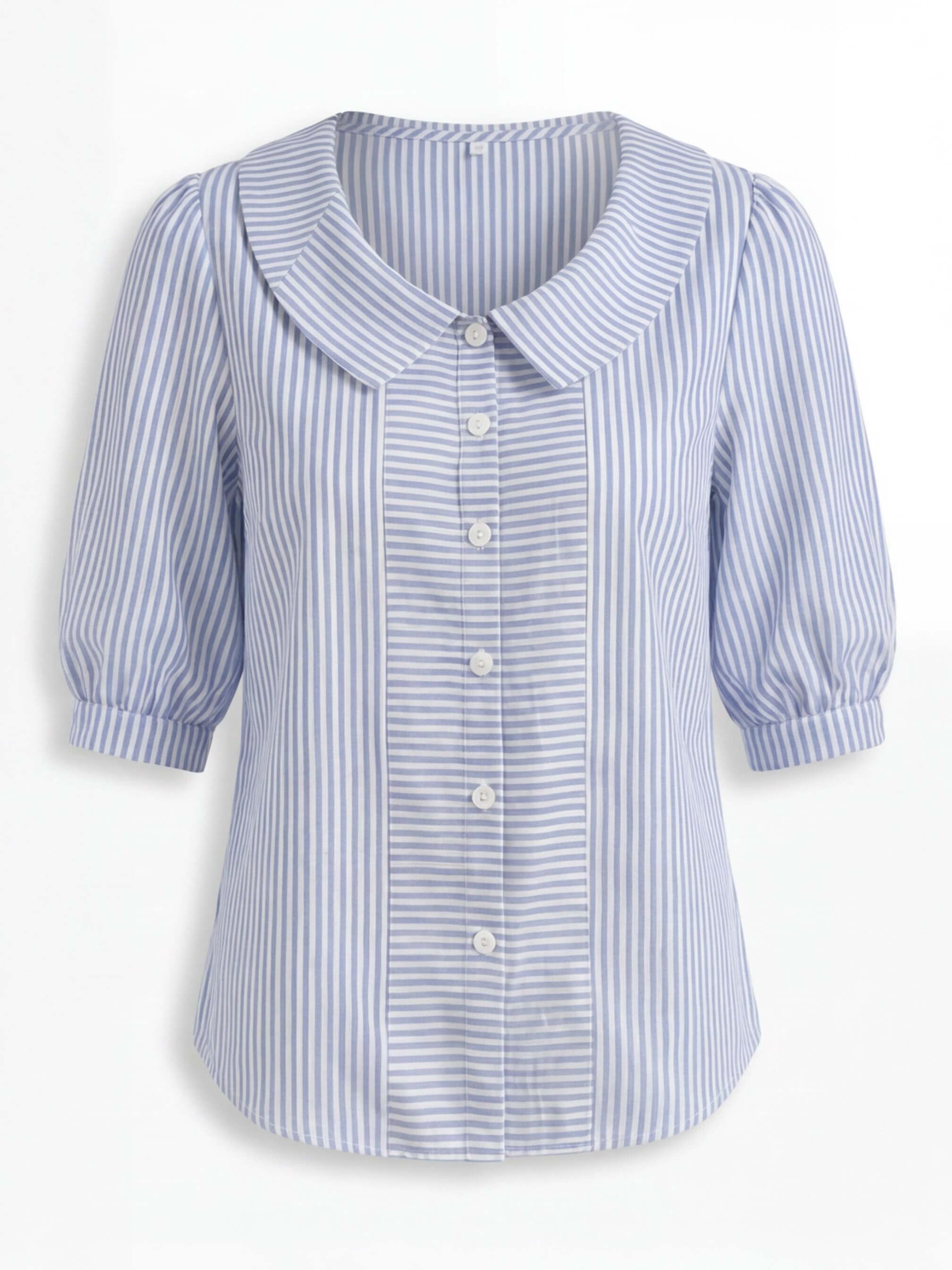Women’s Striped Button-Up Blouse with Statement Collar