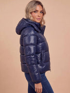 Women’s Hooded Puffer Jacket with Quilted Panels