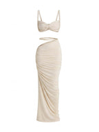 Women’s Rope Strap Top and Ruched Maxi Skirt Set