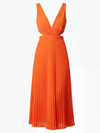 Women’s Dress – Pleated Backless Midi Dress