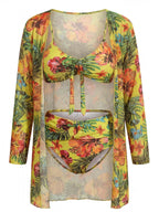 Women’s Tropical Three-Piece Bikini Set with Cover-Up
