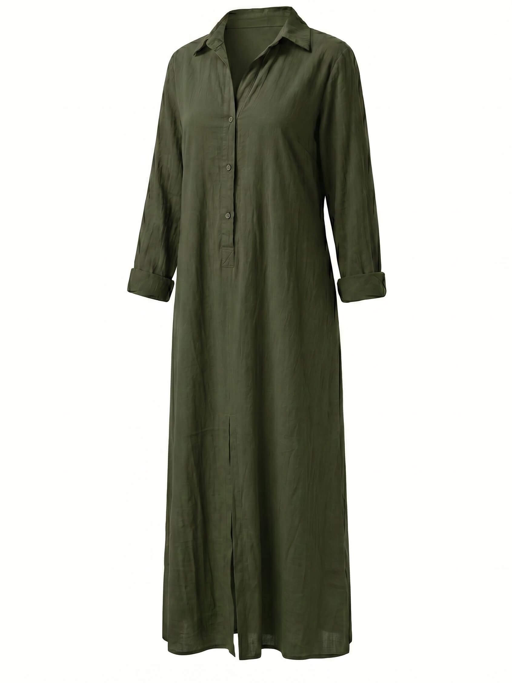Women’s Collared Front Slit Maxi Shirt Dress